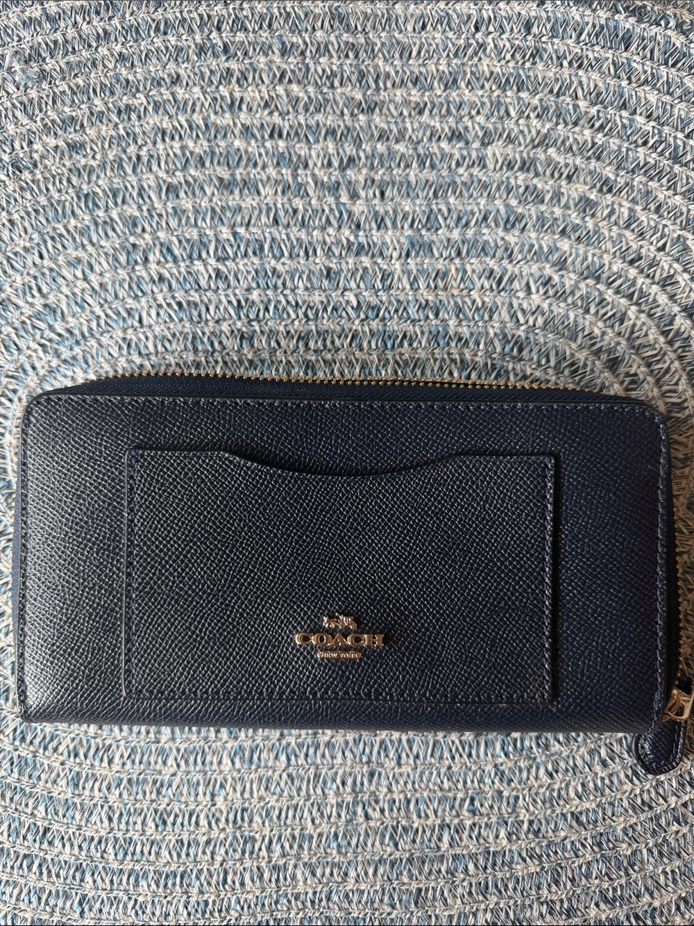 Coach Navy Textured Leather Zip Wallet with External Card Slot and Gold Logo - Picture 5 of 5